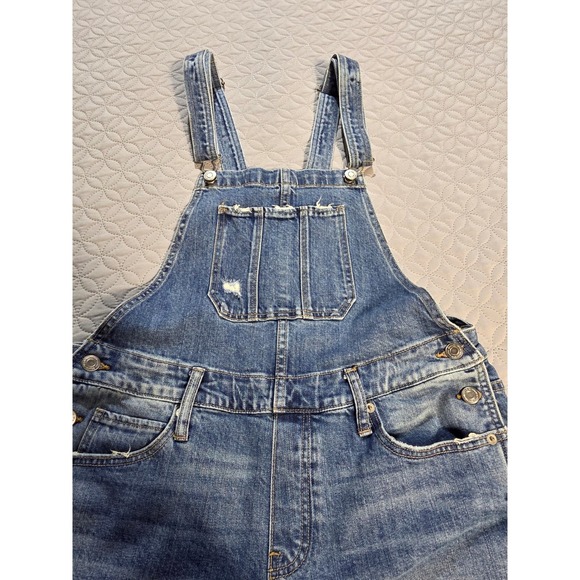 Lucky Brand Distressed Denim Overalls Medium Wash Ripped Straight Leg Blue - Picture 4 of 13